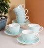 Green Fine Ceramic Cream Vanilla Cup & Saucer Set Of 12