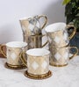 Gold Fine Ceramic Fresco Ebony Tea Cup Set Of 6