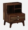 Finnmark Sheesham Wood Bedside Table In Scratch Resistant Provincial Teak Finish With Drawers & Shelve