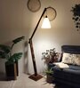 FIsher Wooden Floor Lamp with Jute Shade & Brown Base