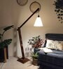 FIsher Wooden Floor Lamp with Jute Shade & Brown Base