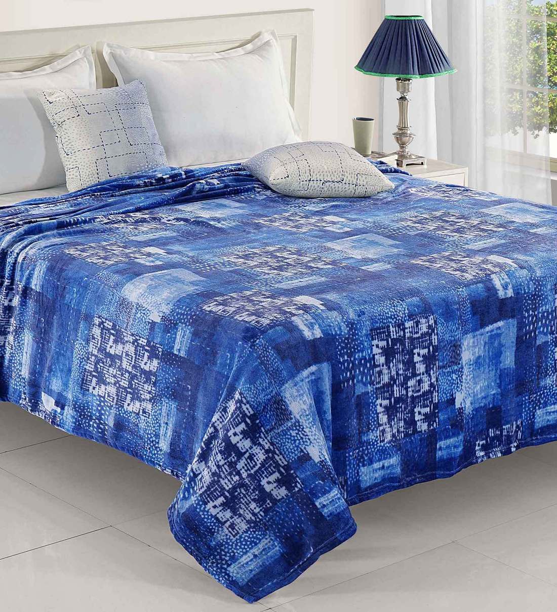 Buy Blue Polyester 200 GSM Double Bed Ac Room Blanket By Status Online Double Bed Blankets