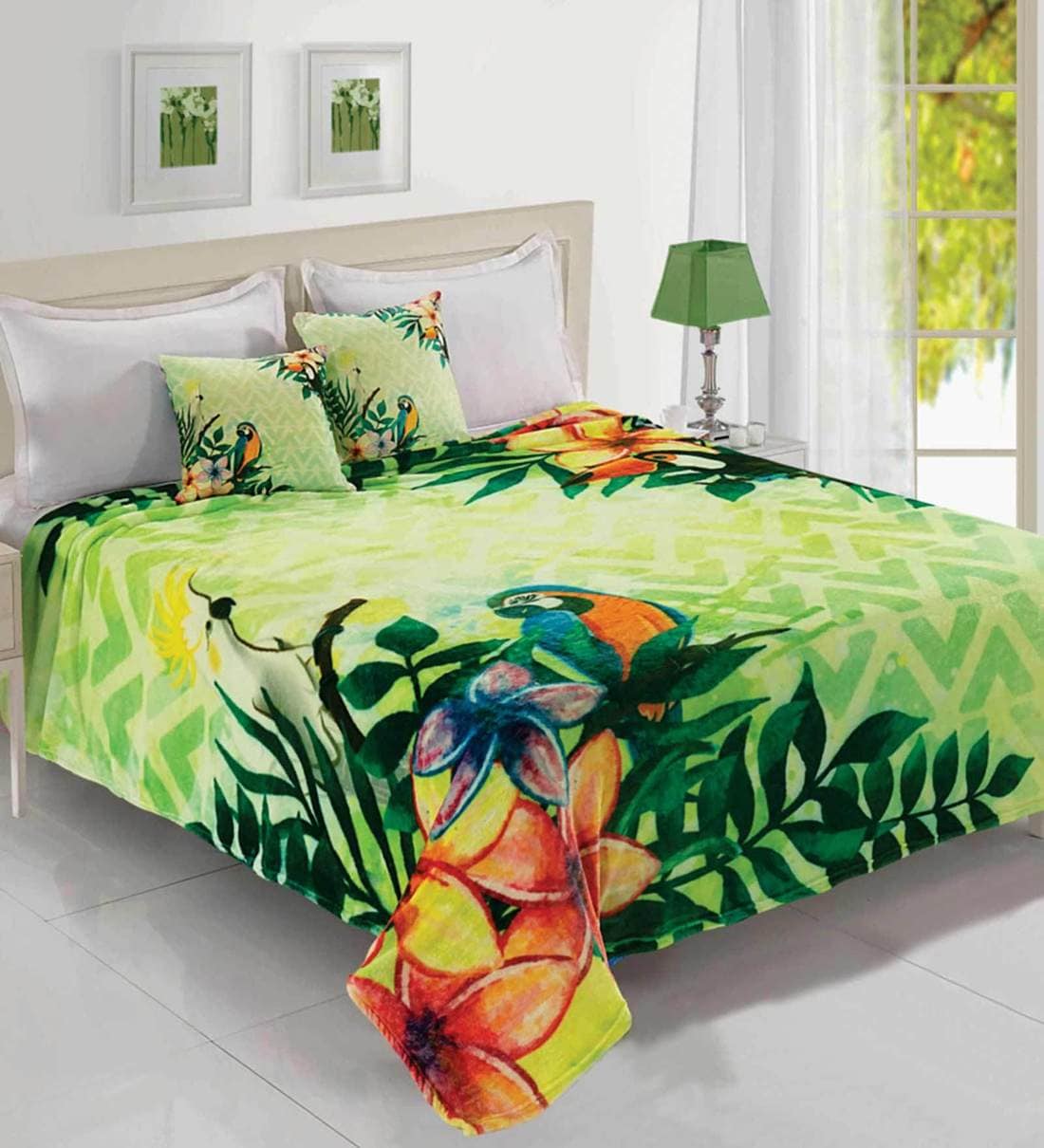 buy-green-polyester-200-gsm-double-bed-room-temperature-blanket-by