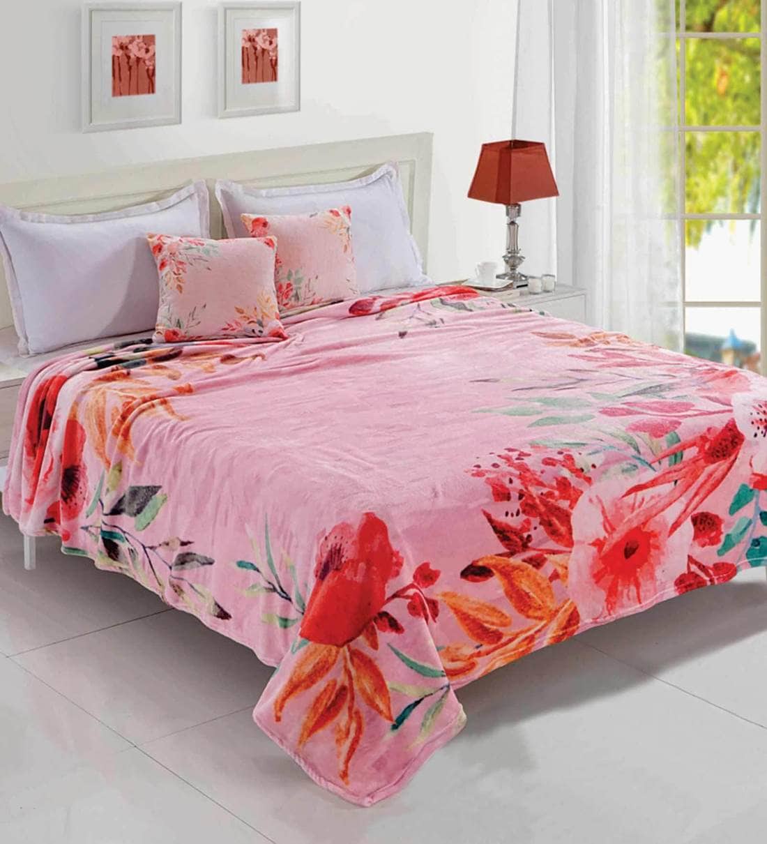 Buy Pink Polyester 200 GSM Double Bed Room Temperature Blanket By