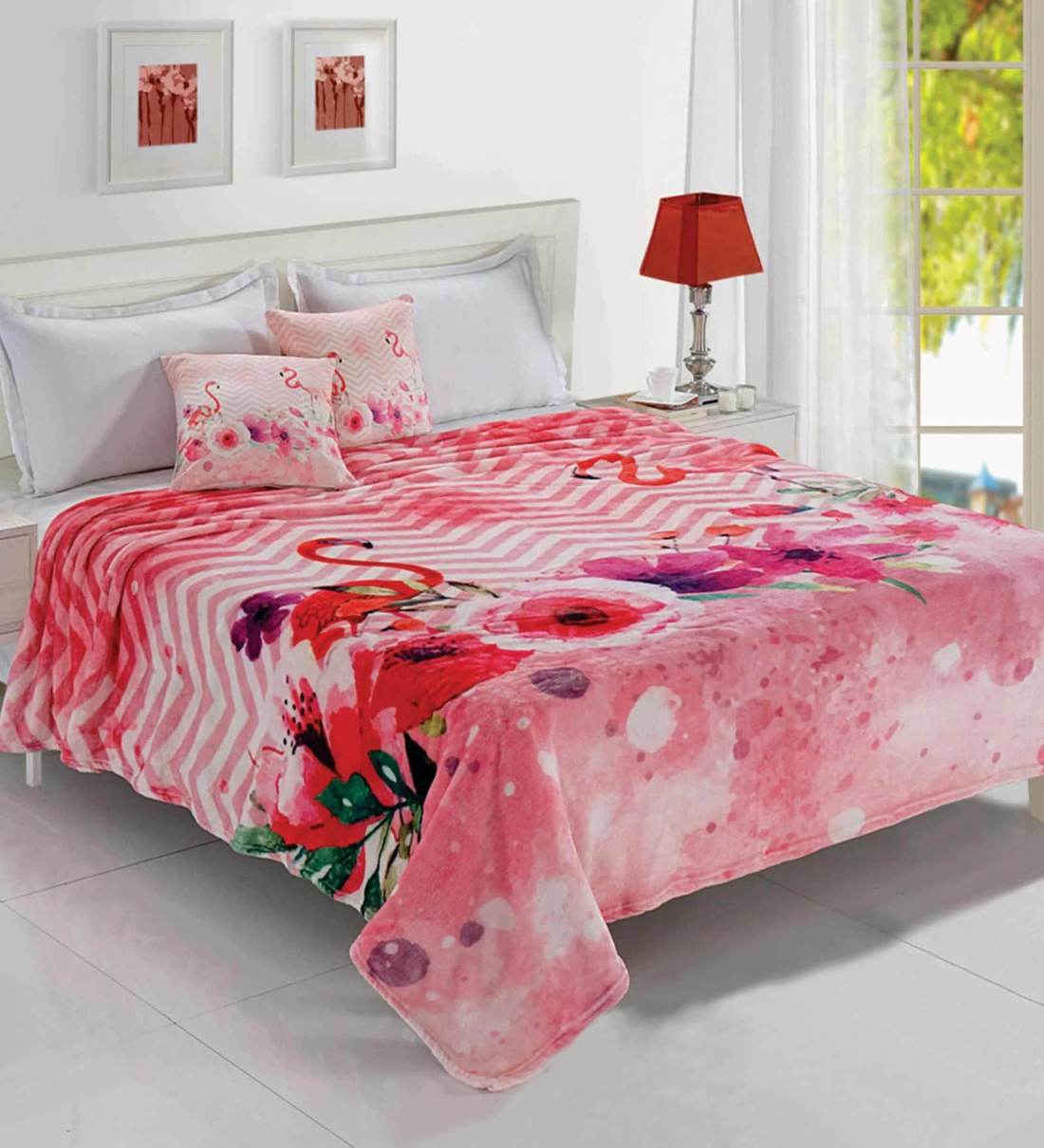 Buy Pink Polyester 200 GSM Double Bed Room Temperature Blanket By