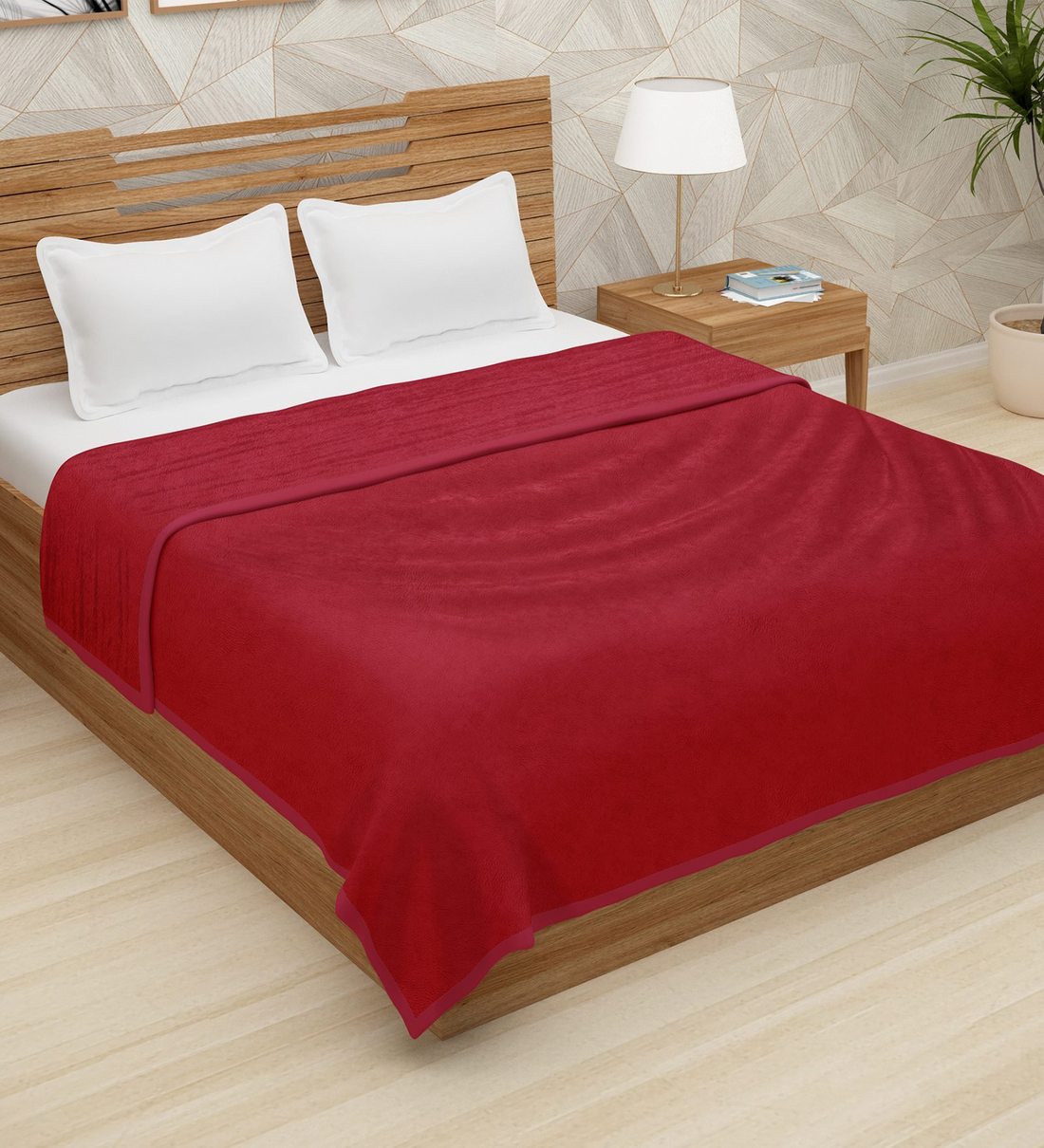 Buy Maroon Polyester 400 GSM Double Bed Room Temperature Blanket By