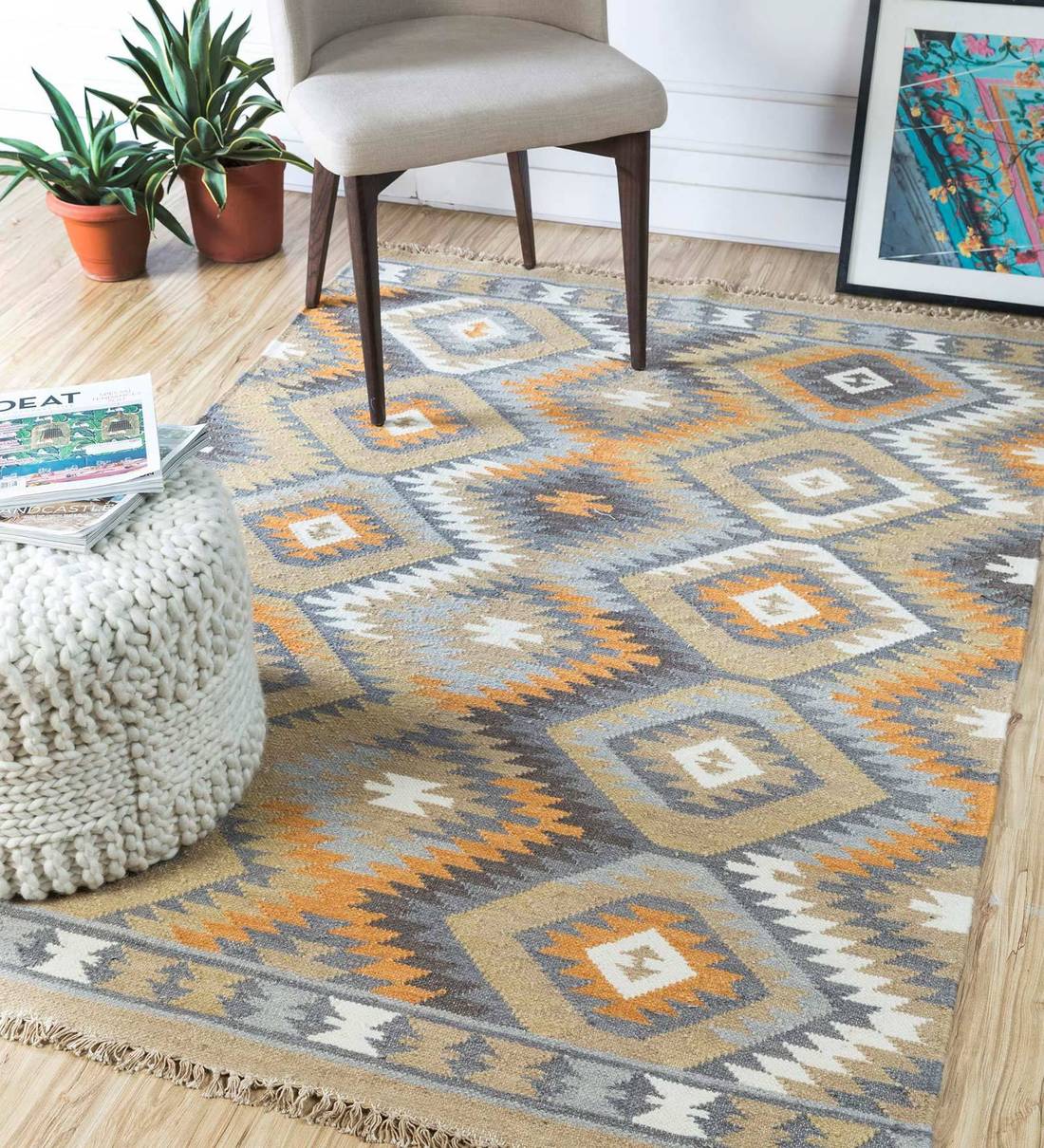 Buy Flat Weaves Beige and Brown 4X6 Feet Wool Kilim Dhurrie by Jaipur Rugs at 100 OFF by Jaipur