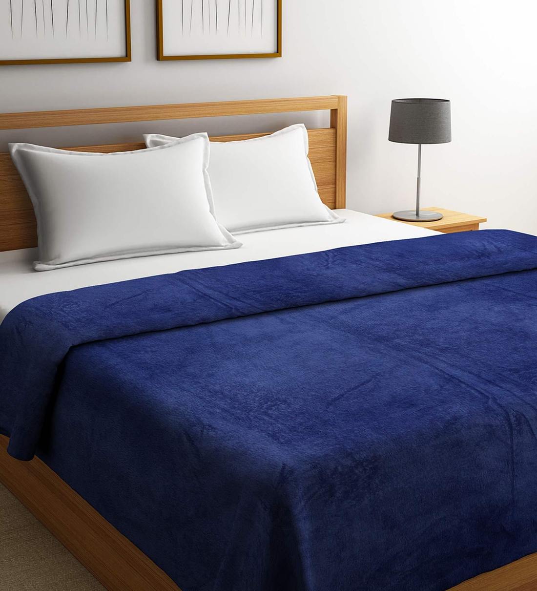 Buy Blue Fleece 200 GSM Double Bed Room Temperature Blanket by SWHF at