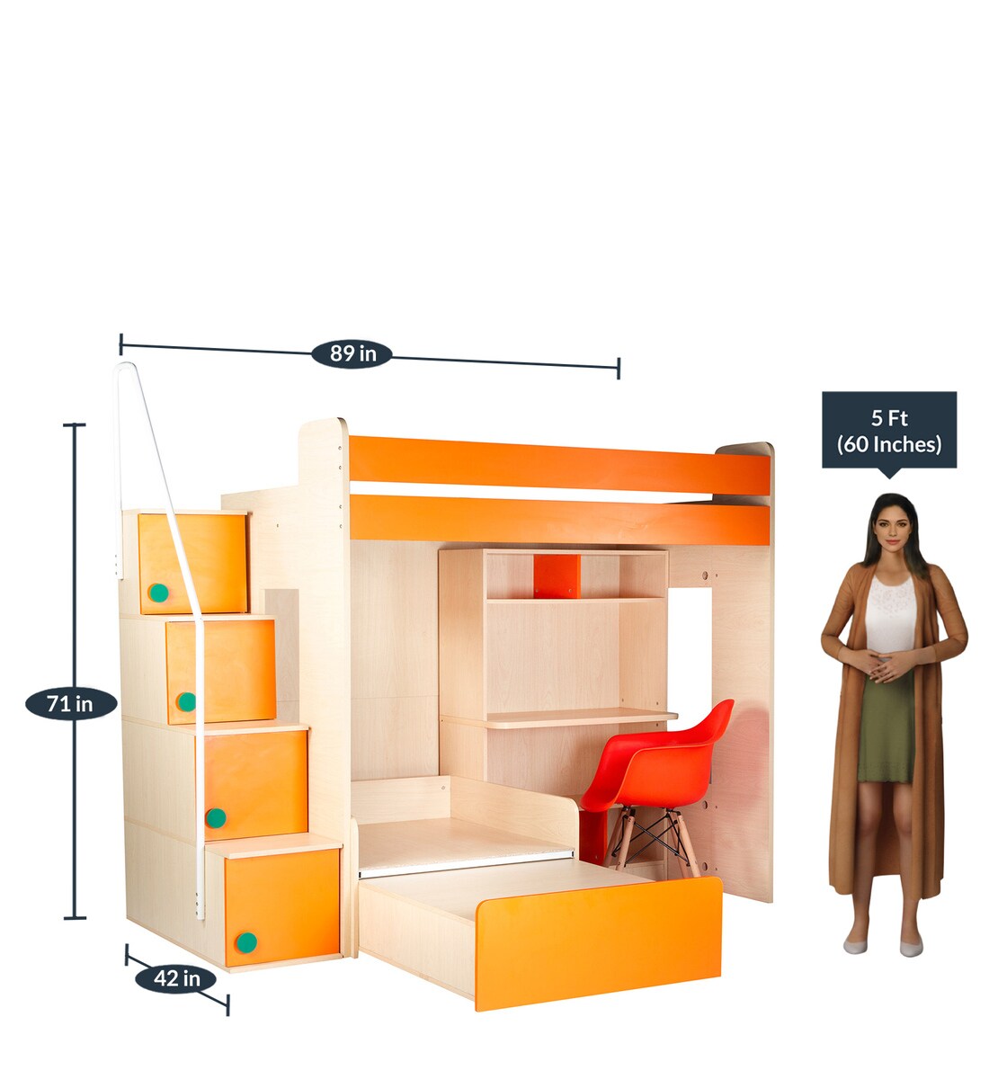 Buy Flexi Study Bed Unit in Orange Colour By YiPi Online Online Bed