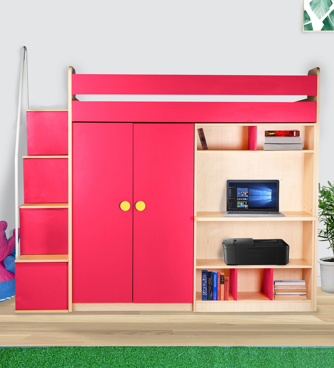 Buy Combi Kids Bed in Pink Colour with Wardrobe and Study Table at 21% ...