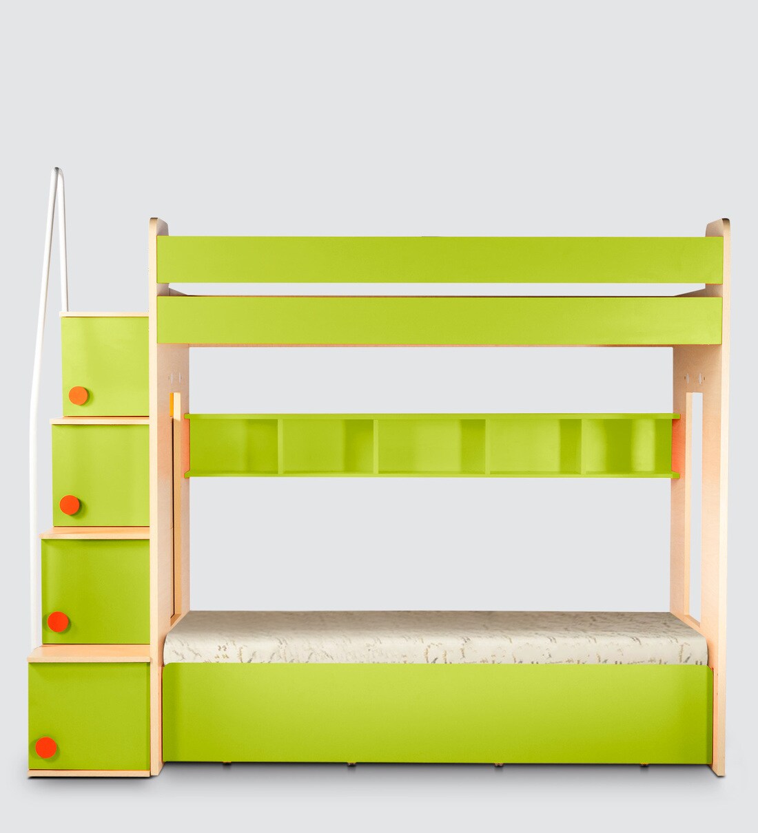 Buy Trundle Bunk Bed with Shelves & Hydraulic Storage in Green Colour ...