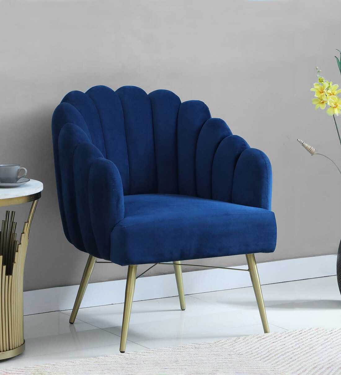 Flora Velvet Barrel Chair in Blue Finish