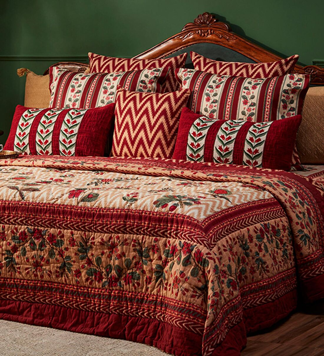 Buy Brown Cotton 200 AC Room Double Bed Quilt by Ritu Kumar Home Online