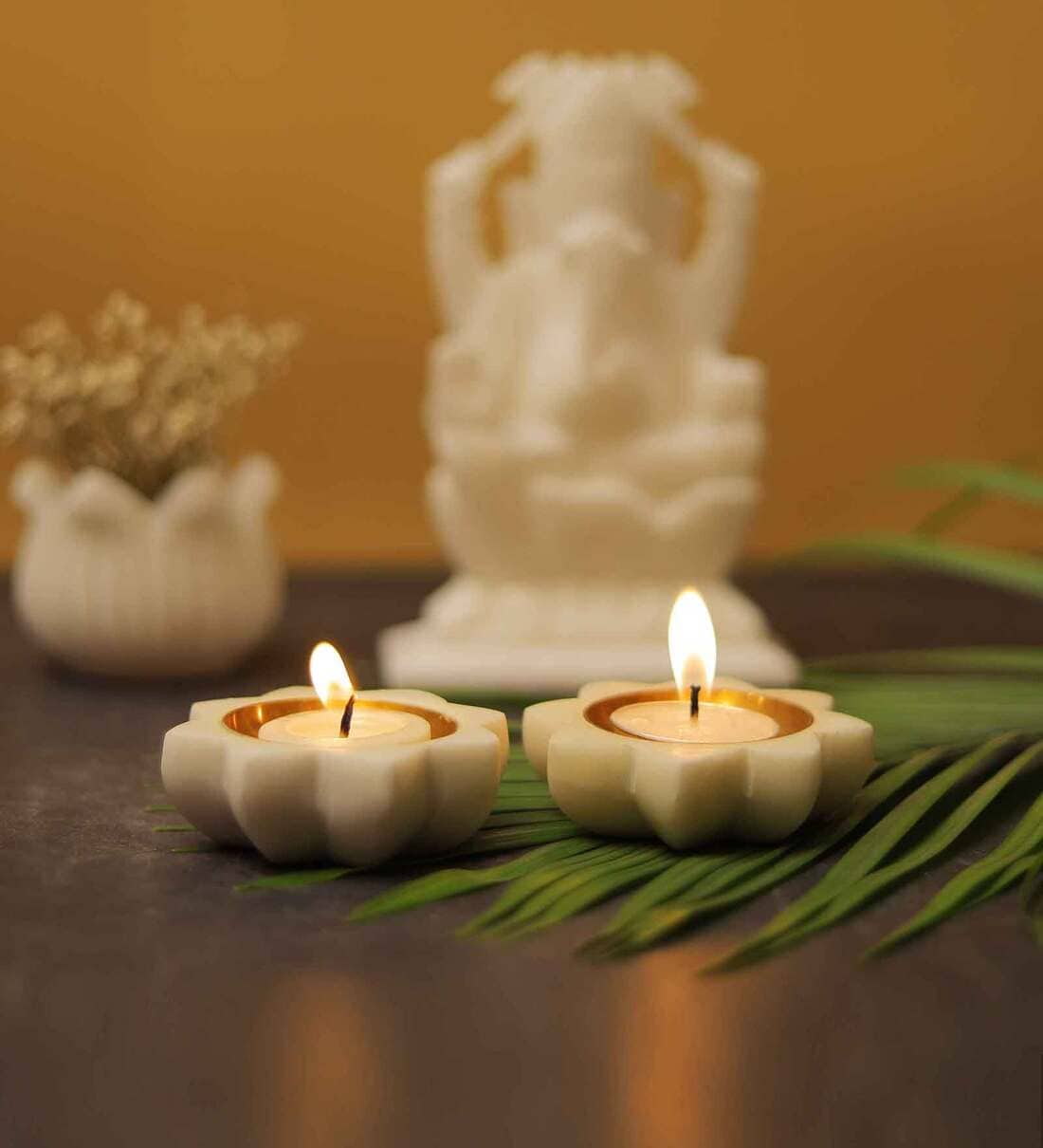 Buy Floral Catori White Marble & Brass Tea Light Holder at 29% OFF