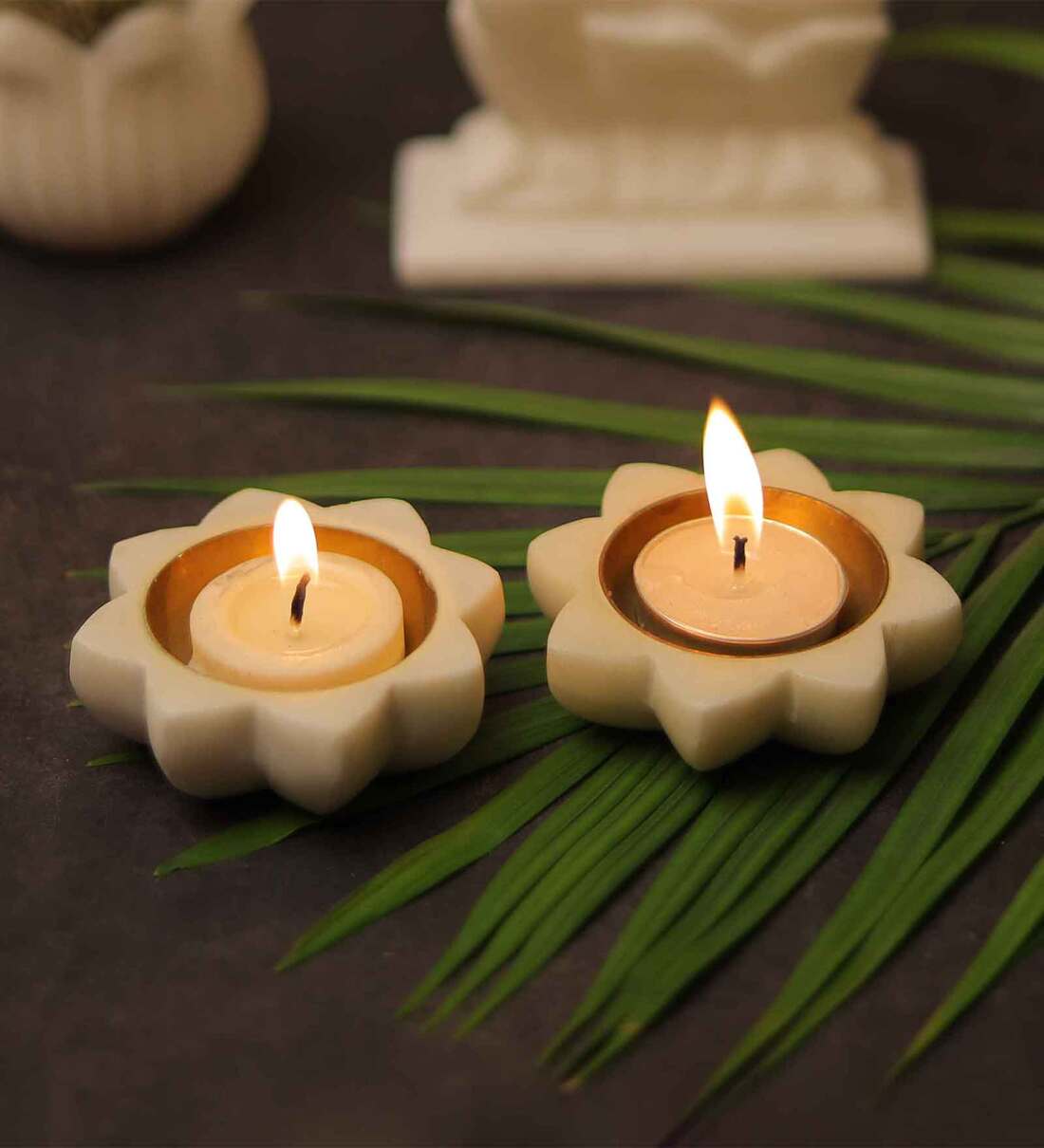Buy Floral Catori White Marble & Brass Tea Light Holder at 29% OFF