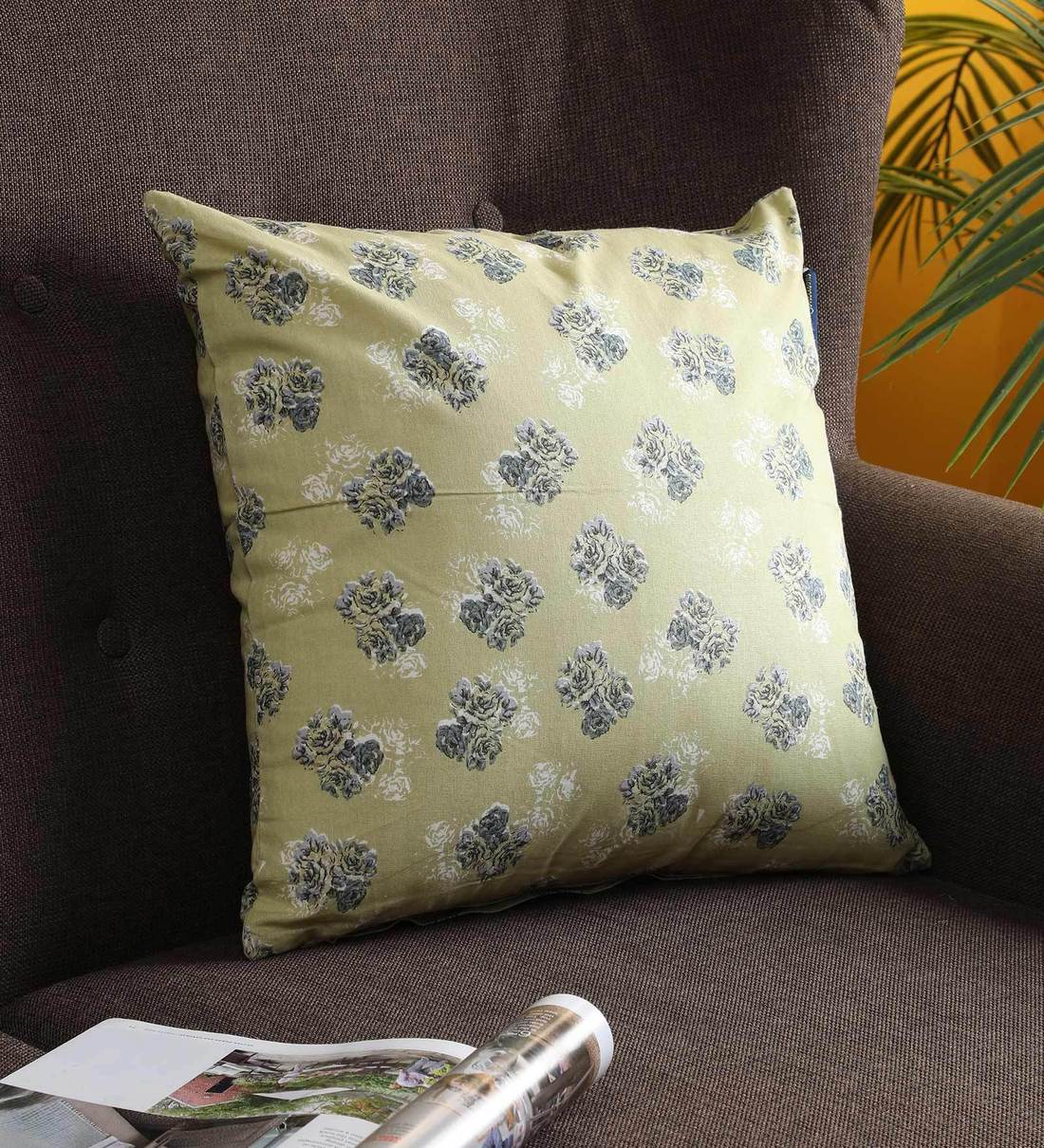 Buy Yellow Traditional Cotton 16 x 16 Inches Cushion Cover by Ambbi