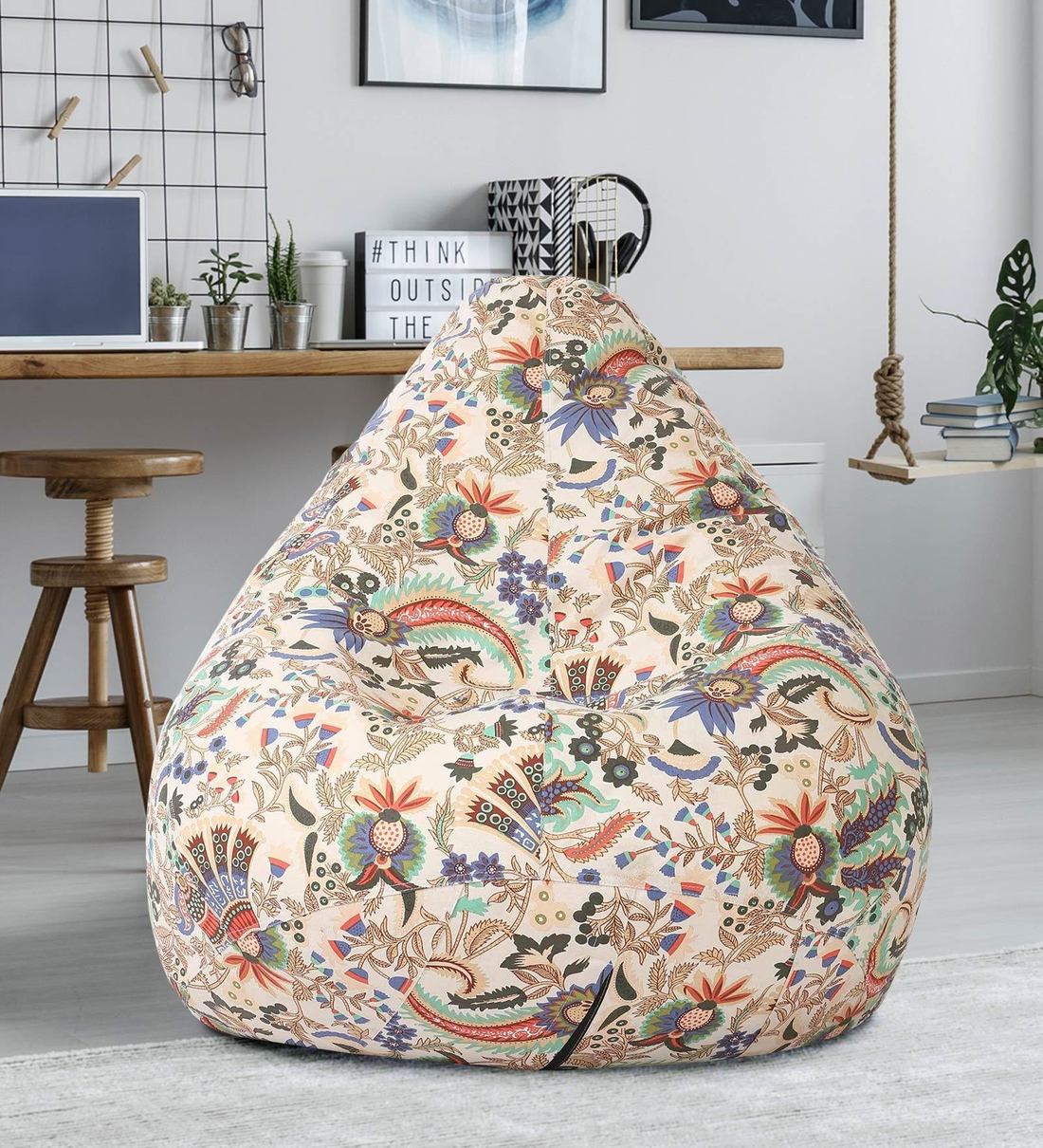 Buy Floral XXL Fabric Bean Bag with Beans in Multi Colour at 20% OFF by ...