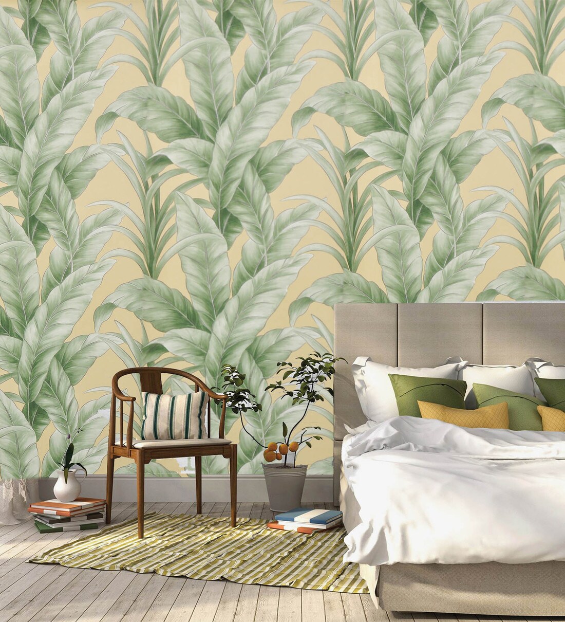Buy Floral Leaf Green PVC Wallpaper with Emboss Finish by Konark Decor