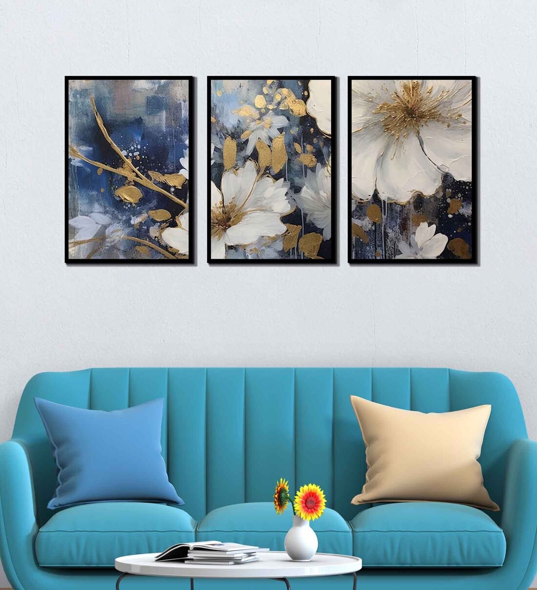 Buy Floral Multicolour Canvas & MDF (Set of 3) Framed Art Panels at 13% ...