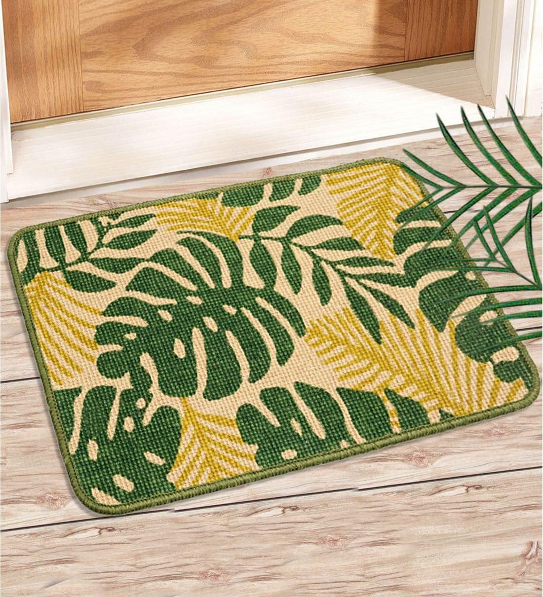 Buy Green Jute Floral Pattern 24X16 Inch Stain Resistant Set Of 2 Door Mats Online Floral Door