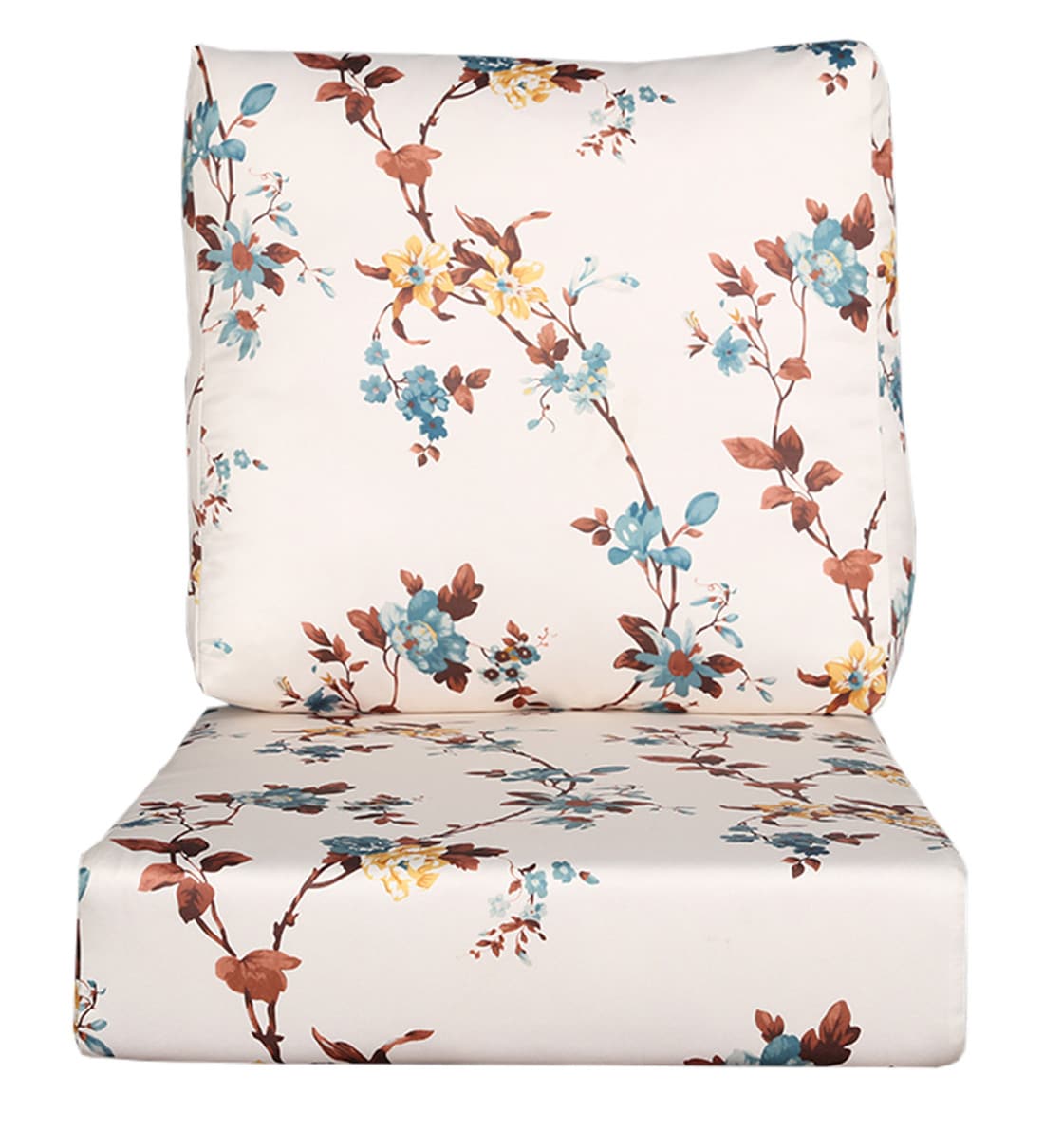 Buy Floral Printed Fabric Sofa Cushion Set (Floor + Back Cushion) in White Color by HomeTown