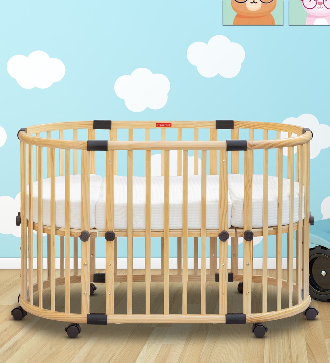 Buy Florence Modular Crib with Lockable Wheels in Natural Finish by