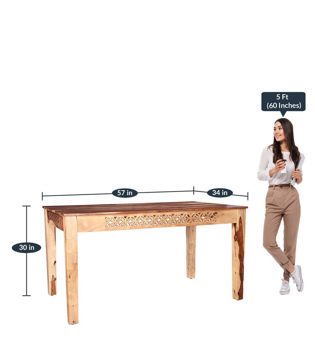 Buy Floris Six Seater Dining Table in Teak Colour by Hometown Online