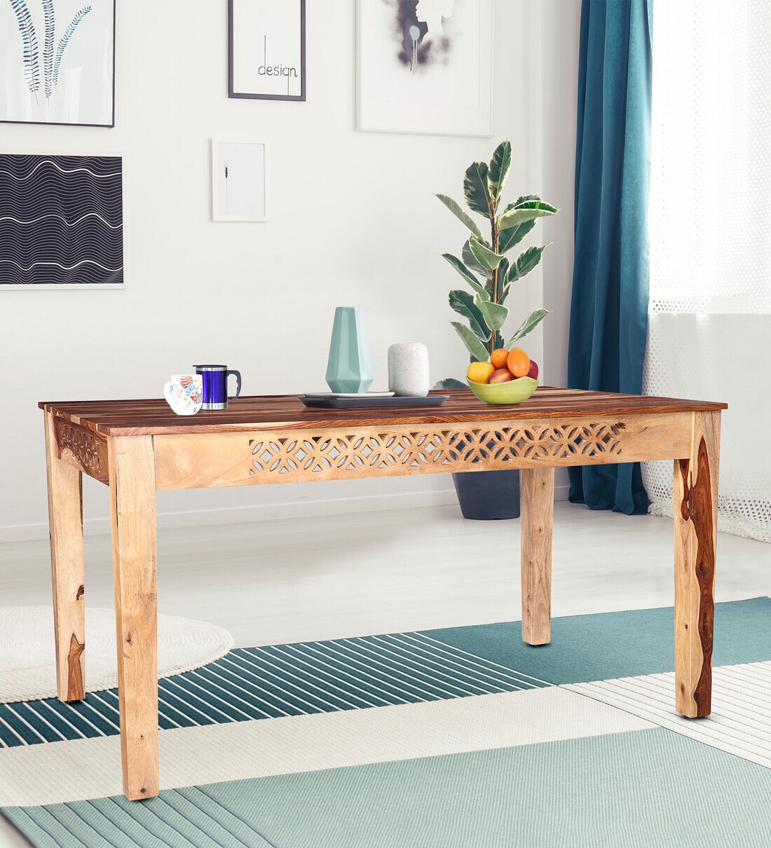 Buy Floris Six Seater Dining Table in Teak Colour by Hometown Online