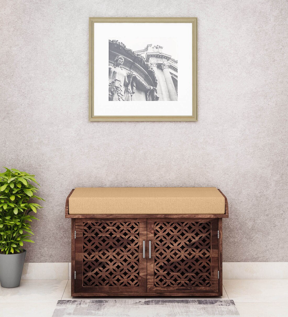 Buy Florito Solid Wood Shoe Rack with Seat in Provincial Teak Finish