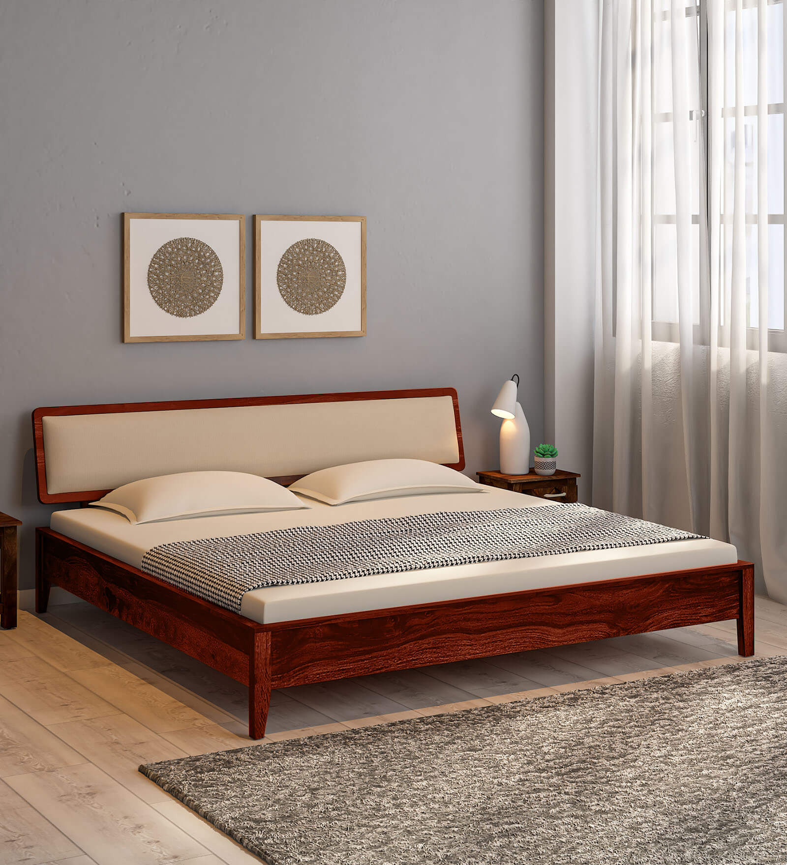 Flair Sheesham Wood King Size Bed In Honey Oak Finish