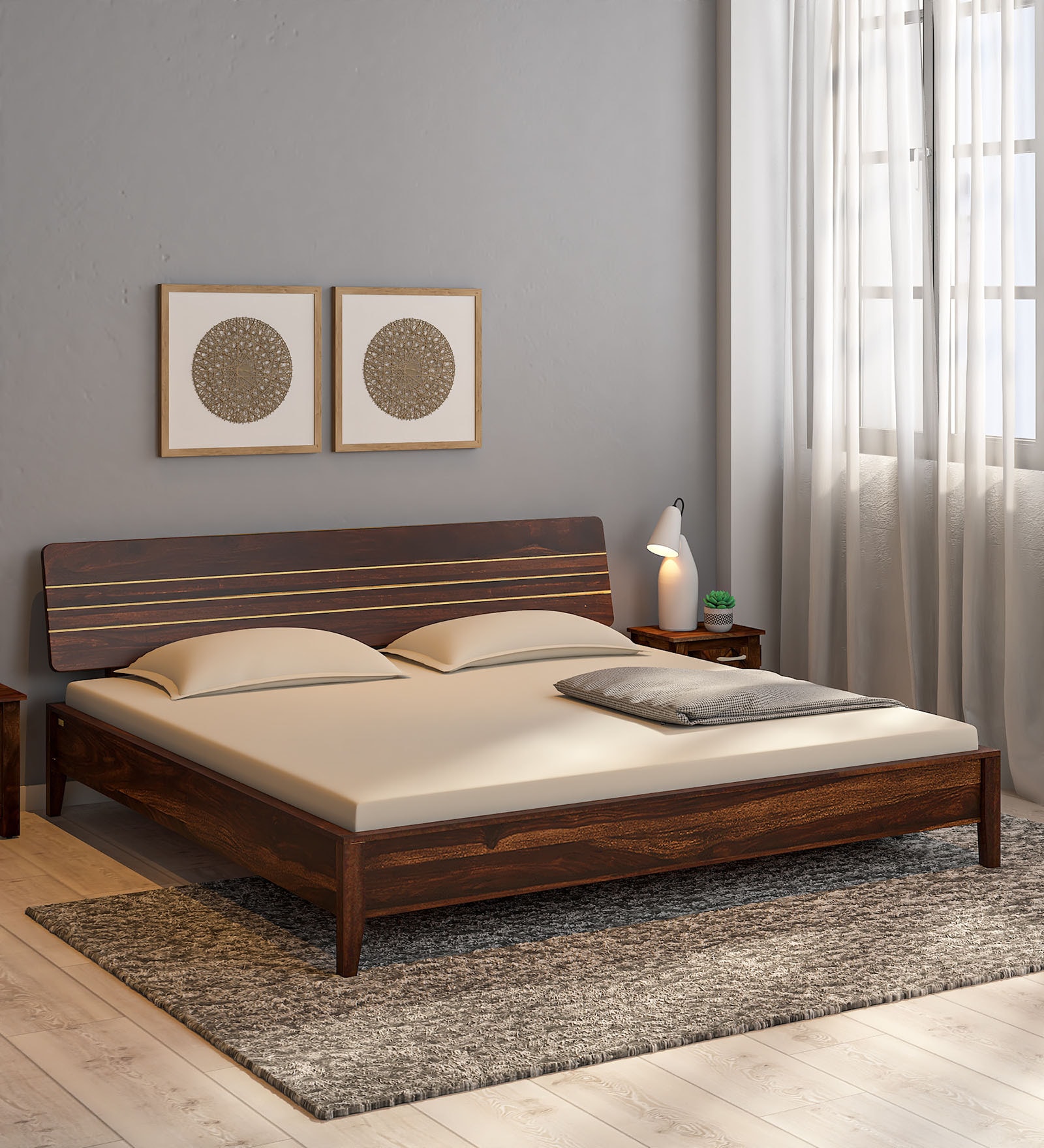 Buy Flair Sheesham Wood King Size Bed In Provincial Teak Finish With ...