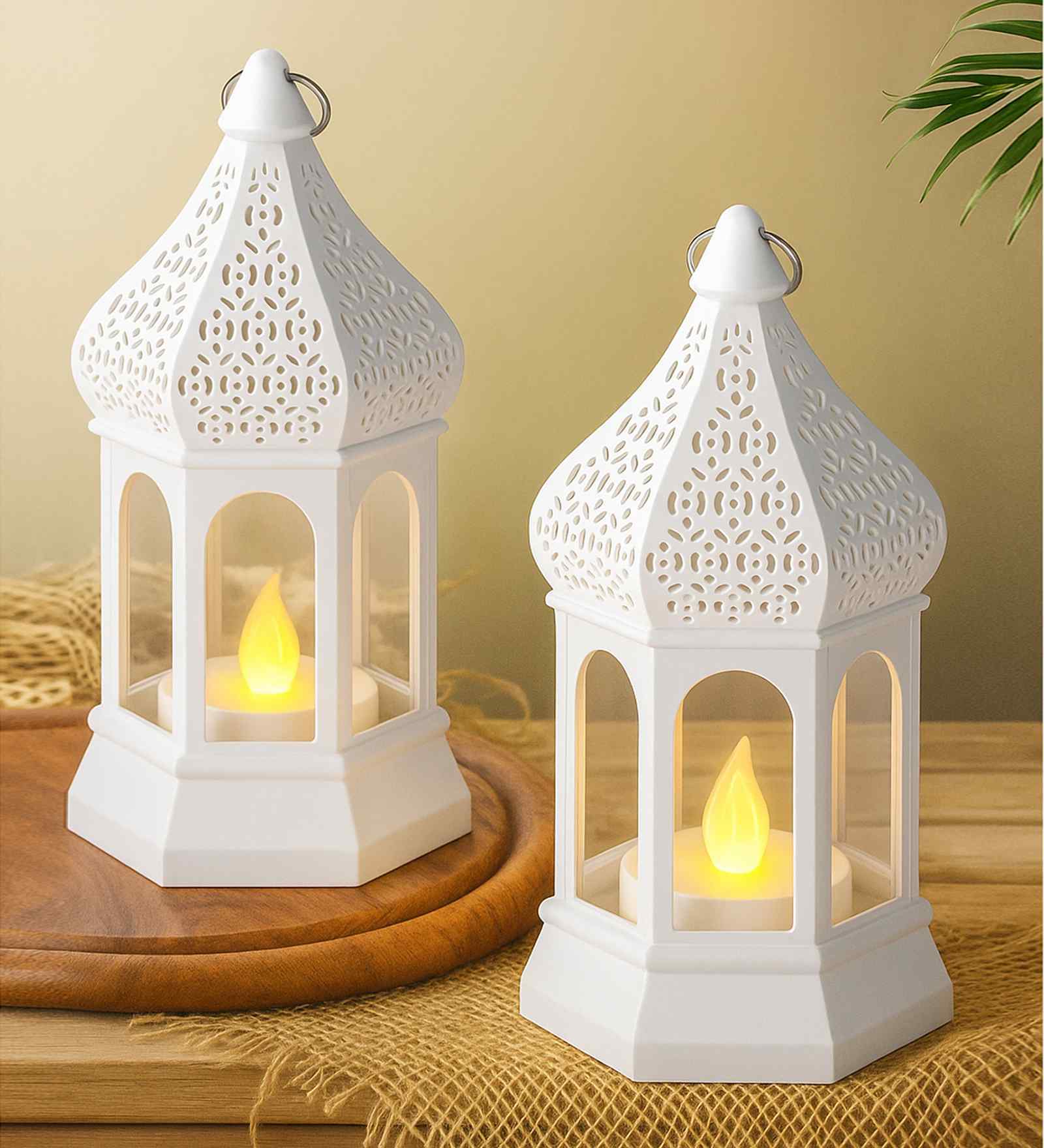 Flameless  Antique Plastic White Lanter Lamp