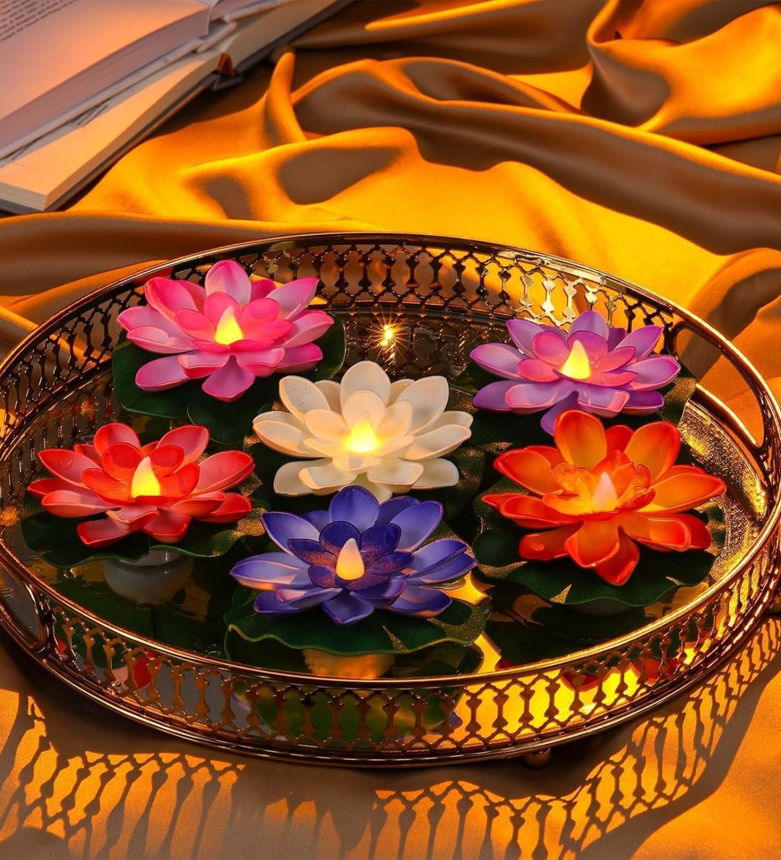Flameless Floating Lotus LED Tealight Diya