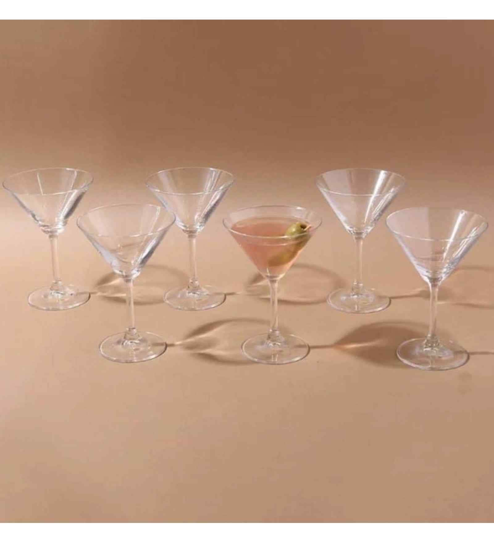 Flamenco Set of 6 Transparent Crystal Lead Free Glass 270ml Martini Glasses
