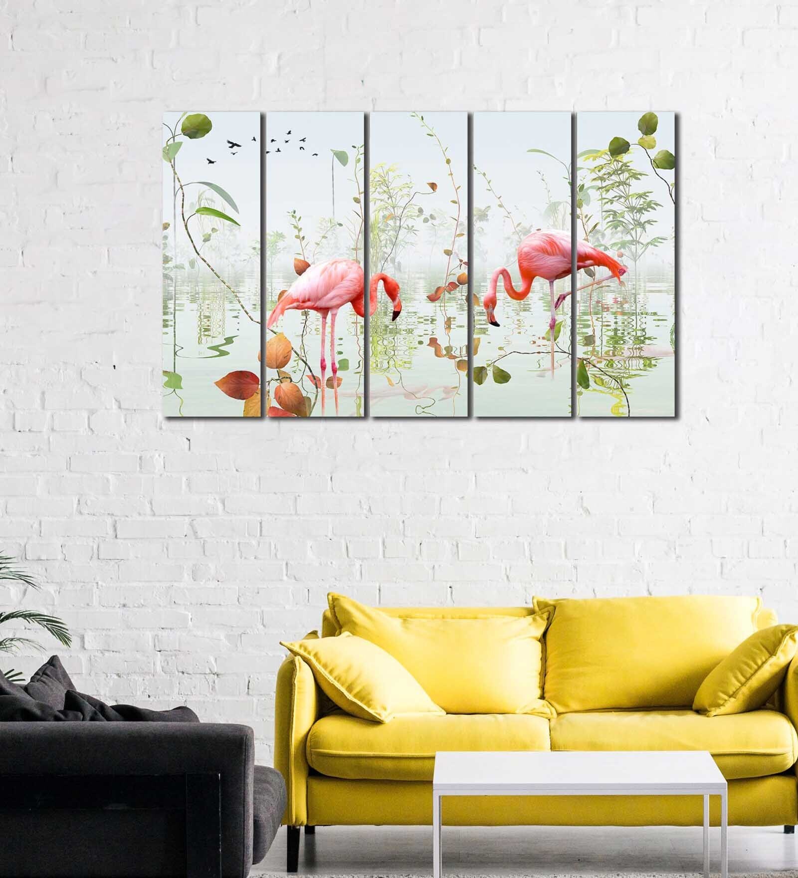Flamingo On Beach MDF Art Panel Set of 5