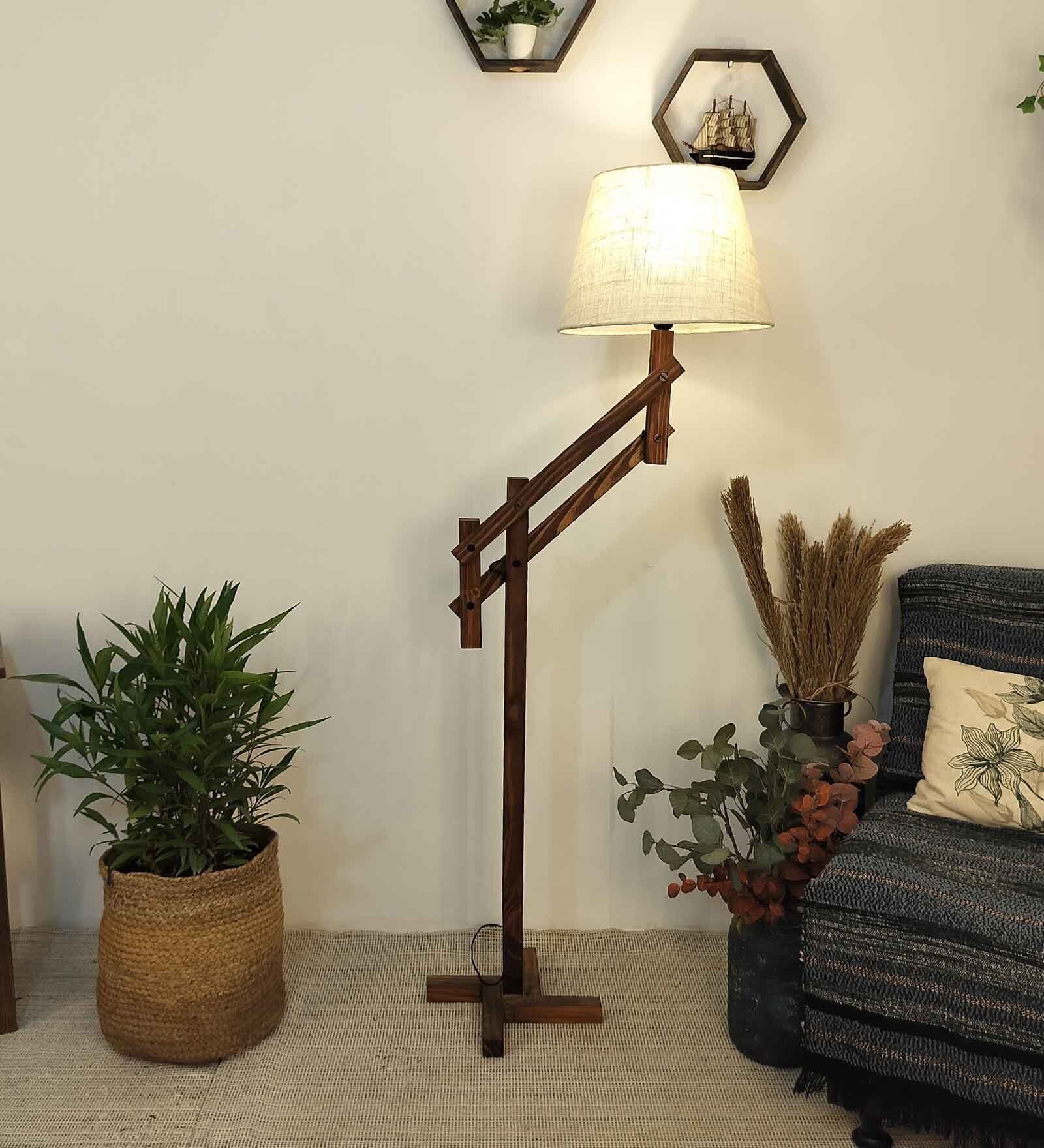 Flamingo Wooden Floor Lamp with Jute Shade & Brown Base