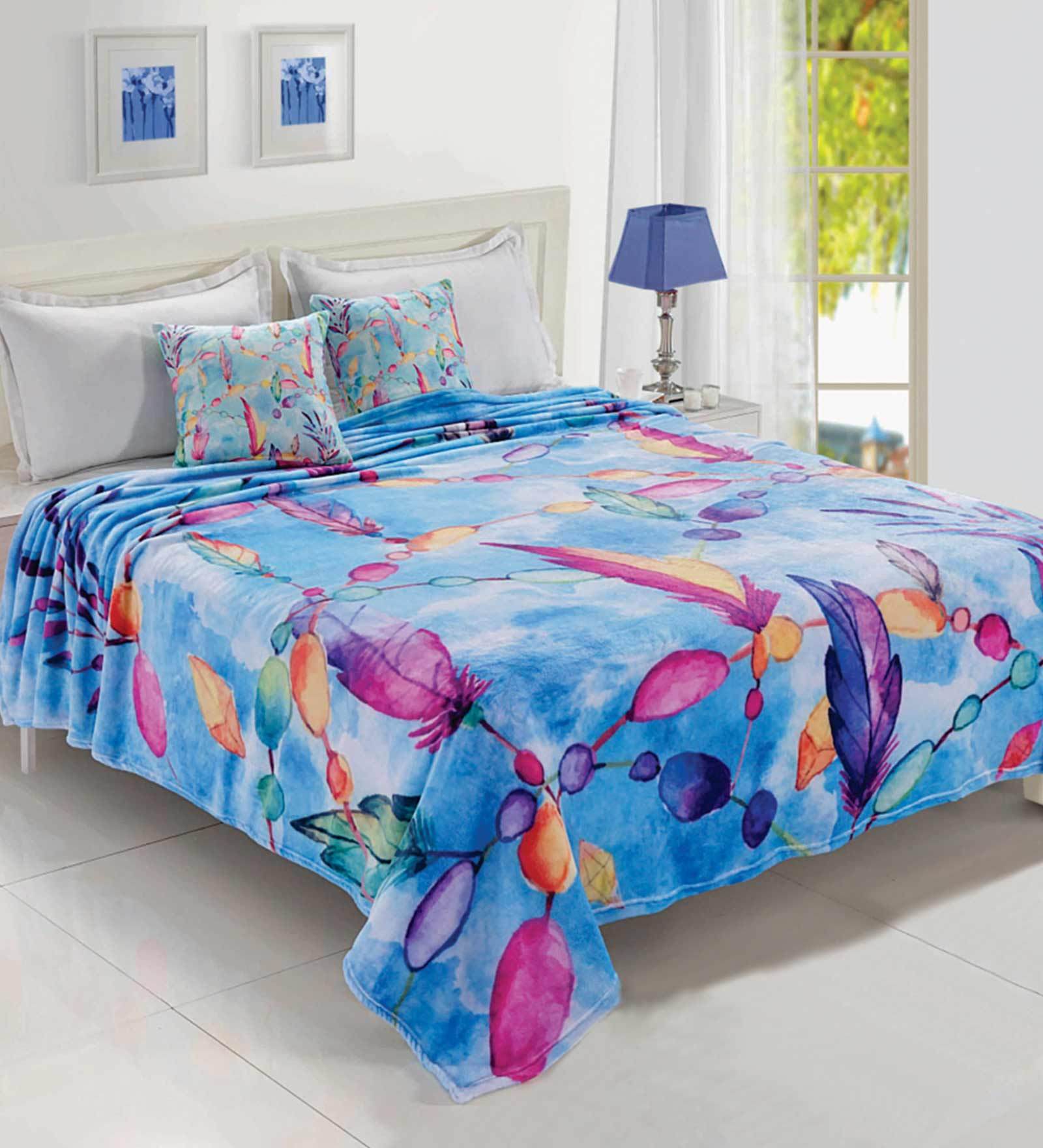 Buy Blue Polyester 200 GSM Double Bed Room Temperature Blanket By