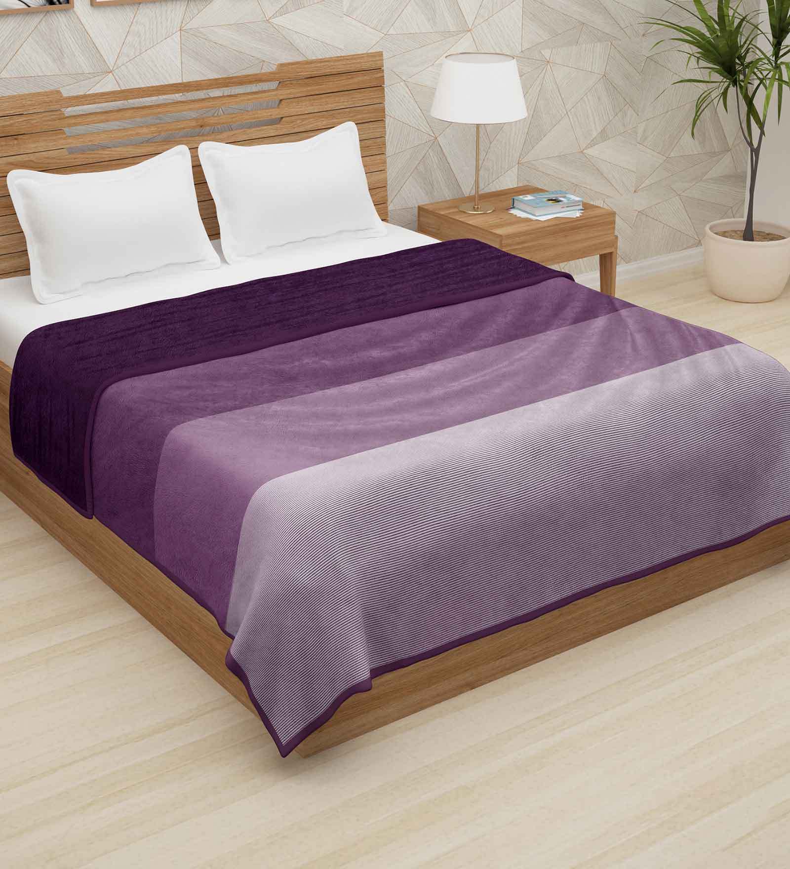 Purple Polyester 400 GSM Double Bed Room Temperature Blanket