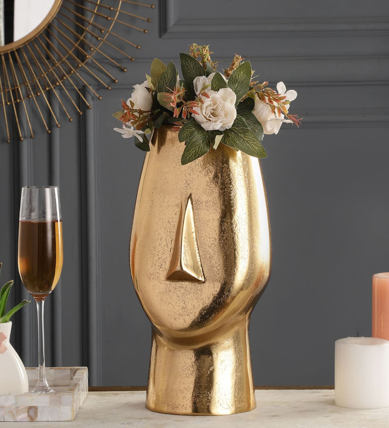 Flat Face Gold Aluminium Table Vase