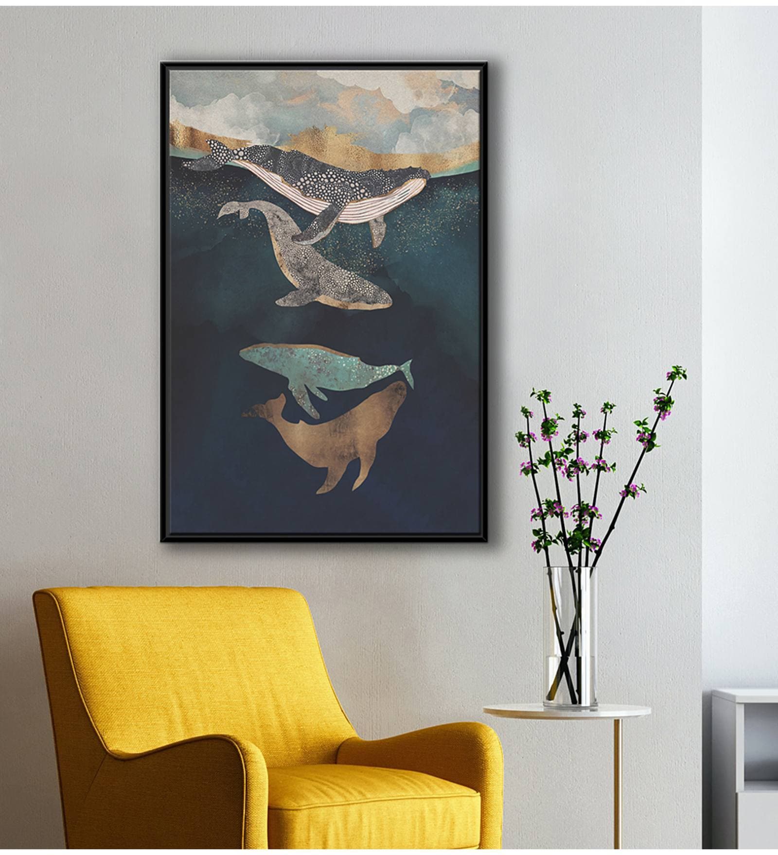 Flat Whale Fish With Modern Art Canvas Art Print