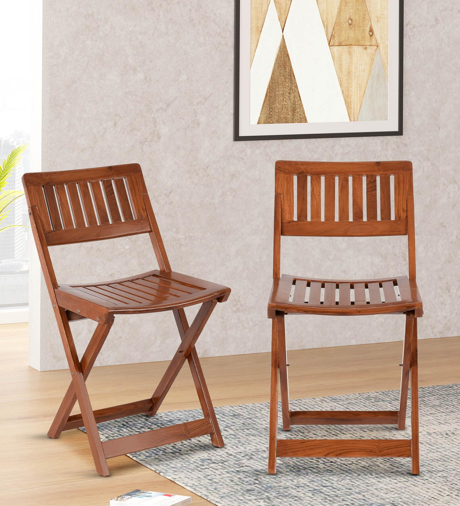 Flecto Teak Wood Folding Chair In Teak Finish (Set of 2)