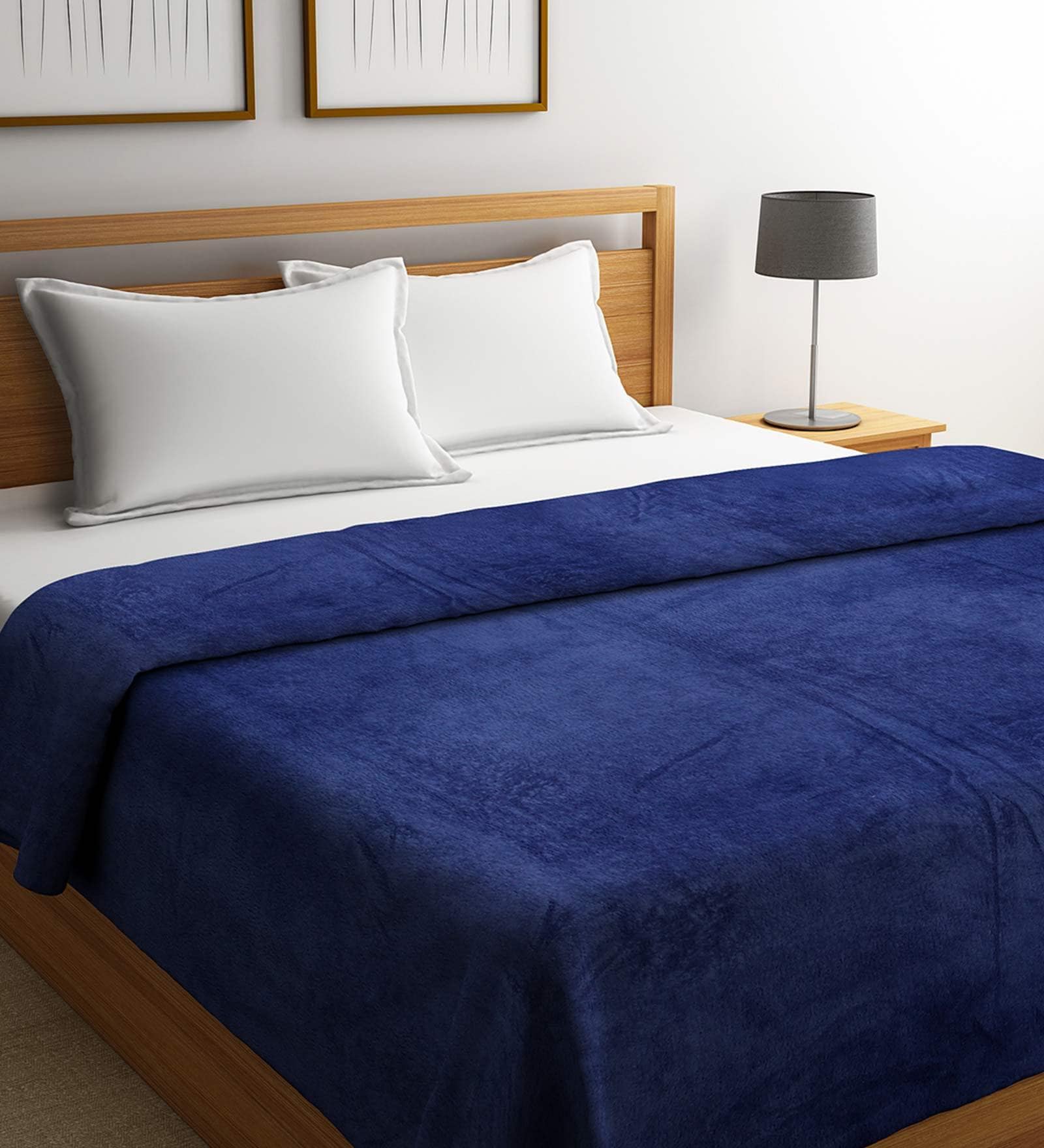 Blue Fleece 200 GSM Double Bed  Room Temperature Blanket