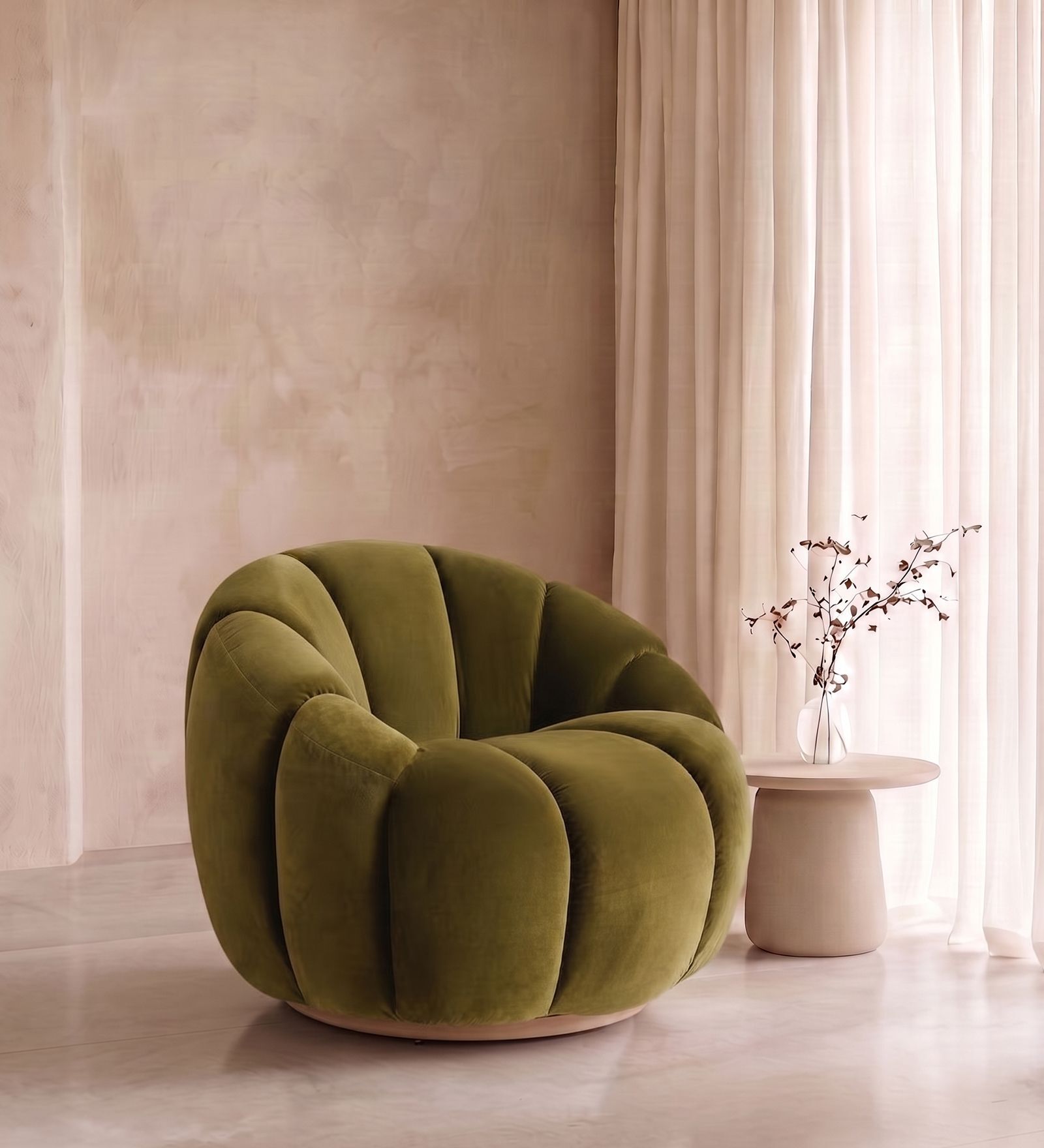 Fleoriane Petal Lounge Chair In Olive Colour