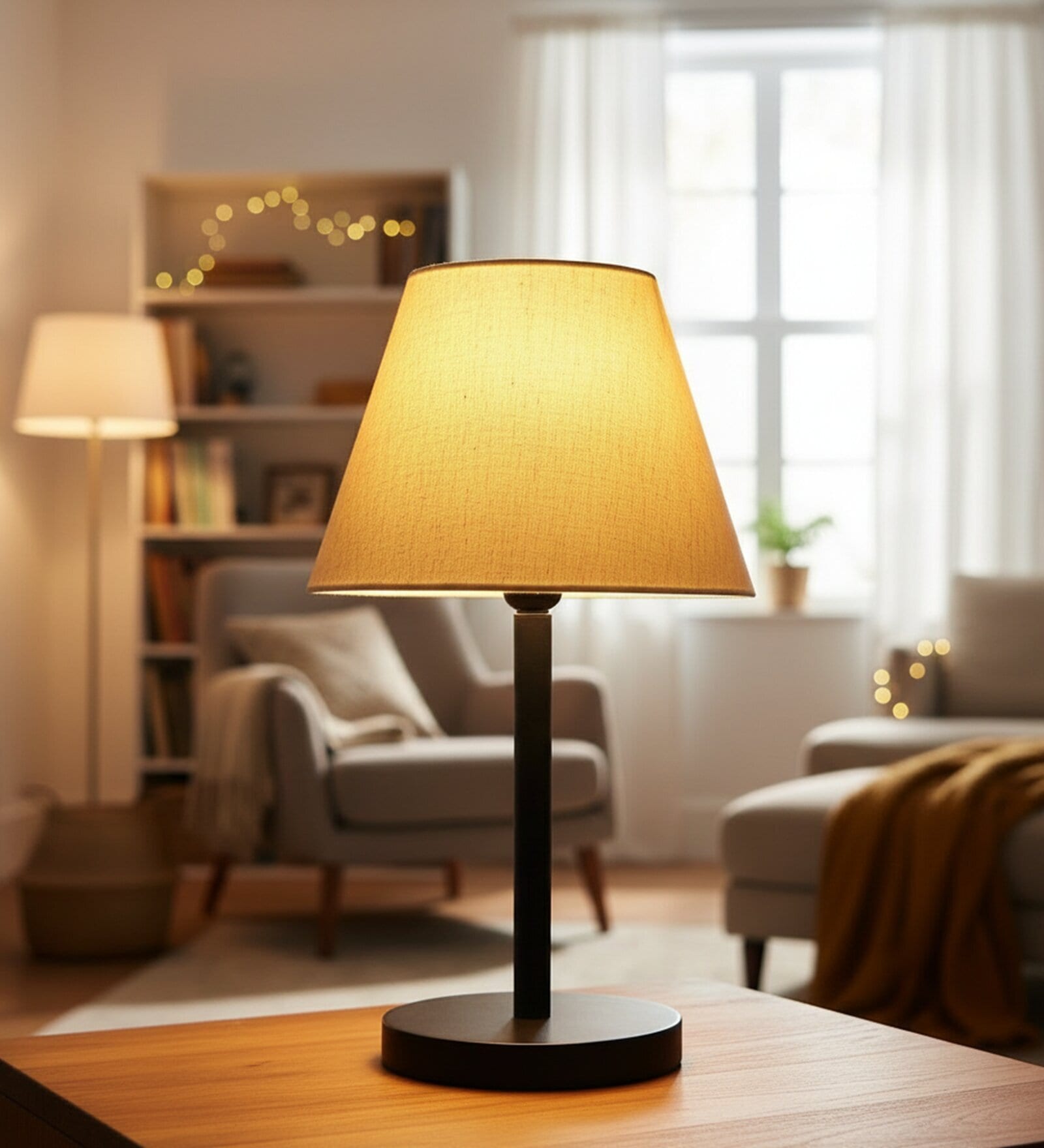 Flex Fabric Shade Table Lamp, Minimalist Bedside Lamp with Metal Base for Bedroom, Living Room & Study