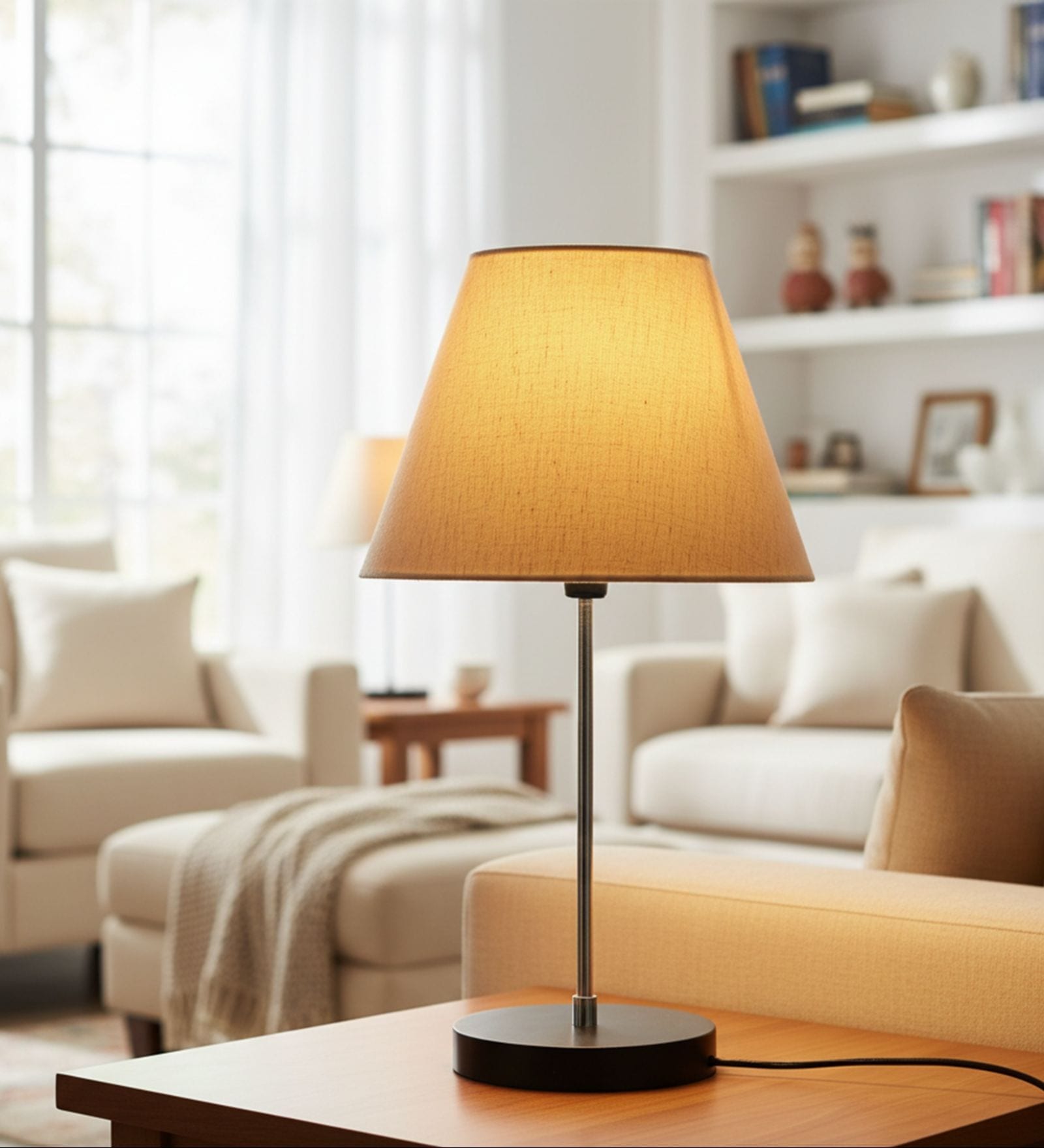 Flex Fabric Shade with Modern Silver & Black Table Lamp for Bedroom & Living Room