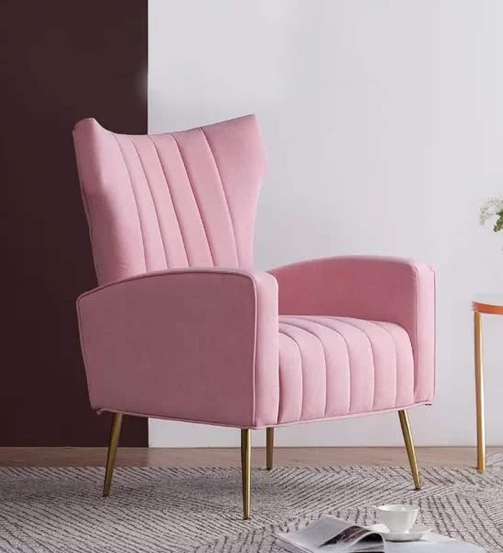 Flexed  Velvet Lounge Chair In Pink Colour