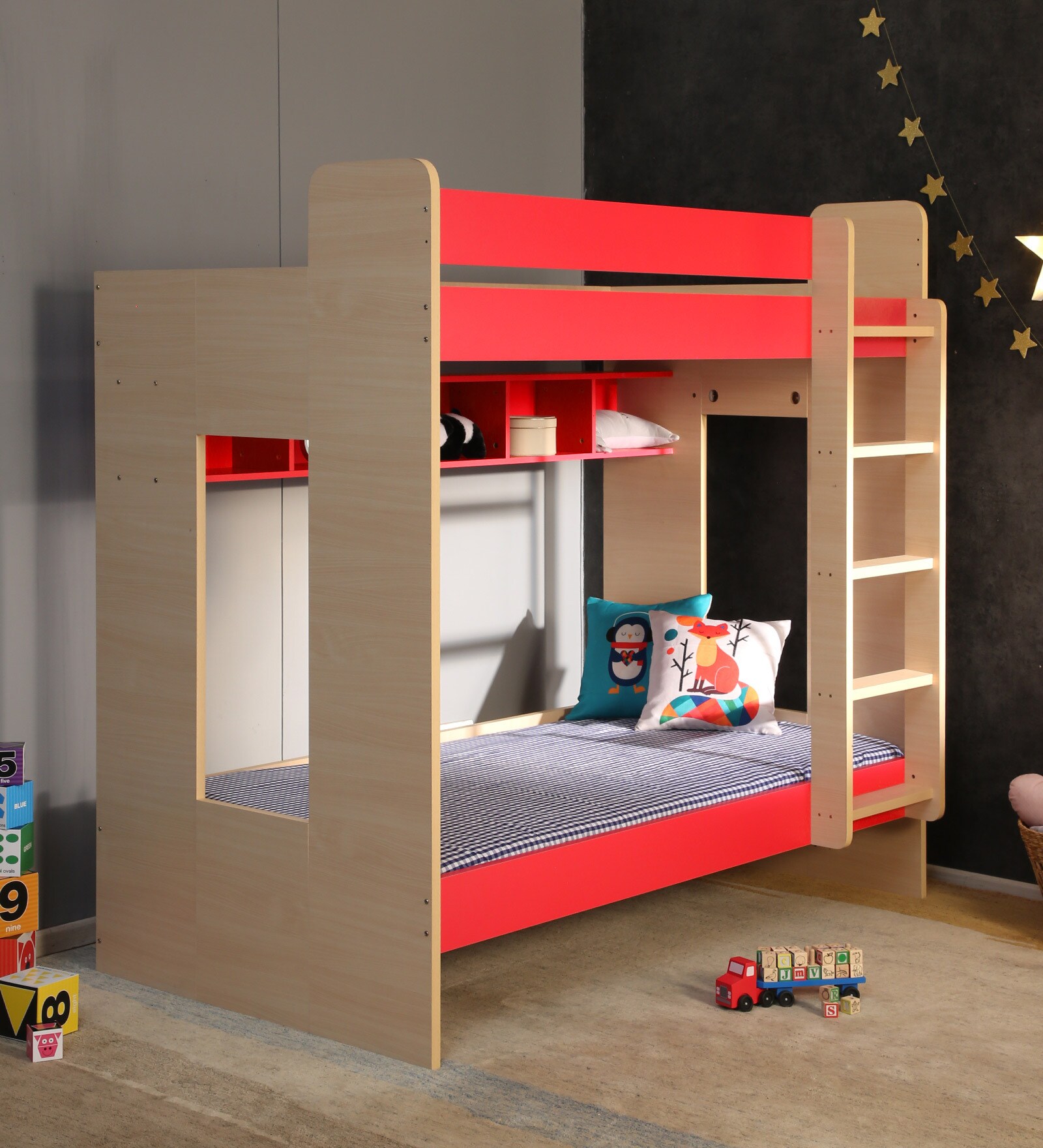 Multi Flexi Bunk Bed with Display Shelves in Red