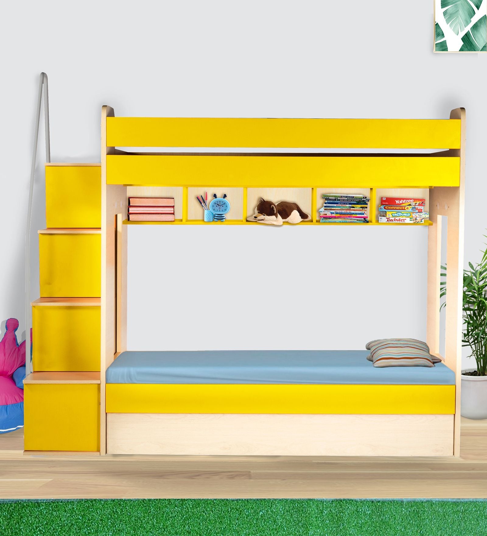 Multi Flexi Bunk Bed in Yellow Colour with Hydraulic Storage