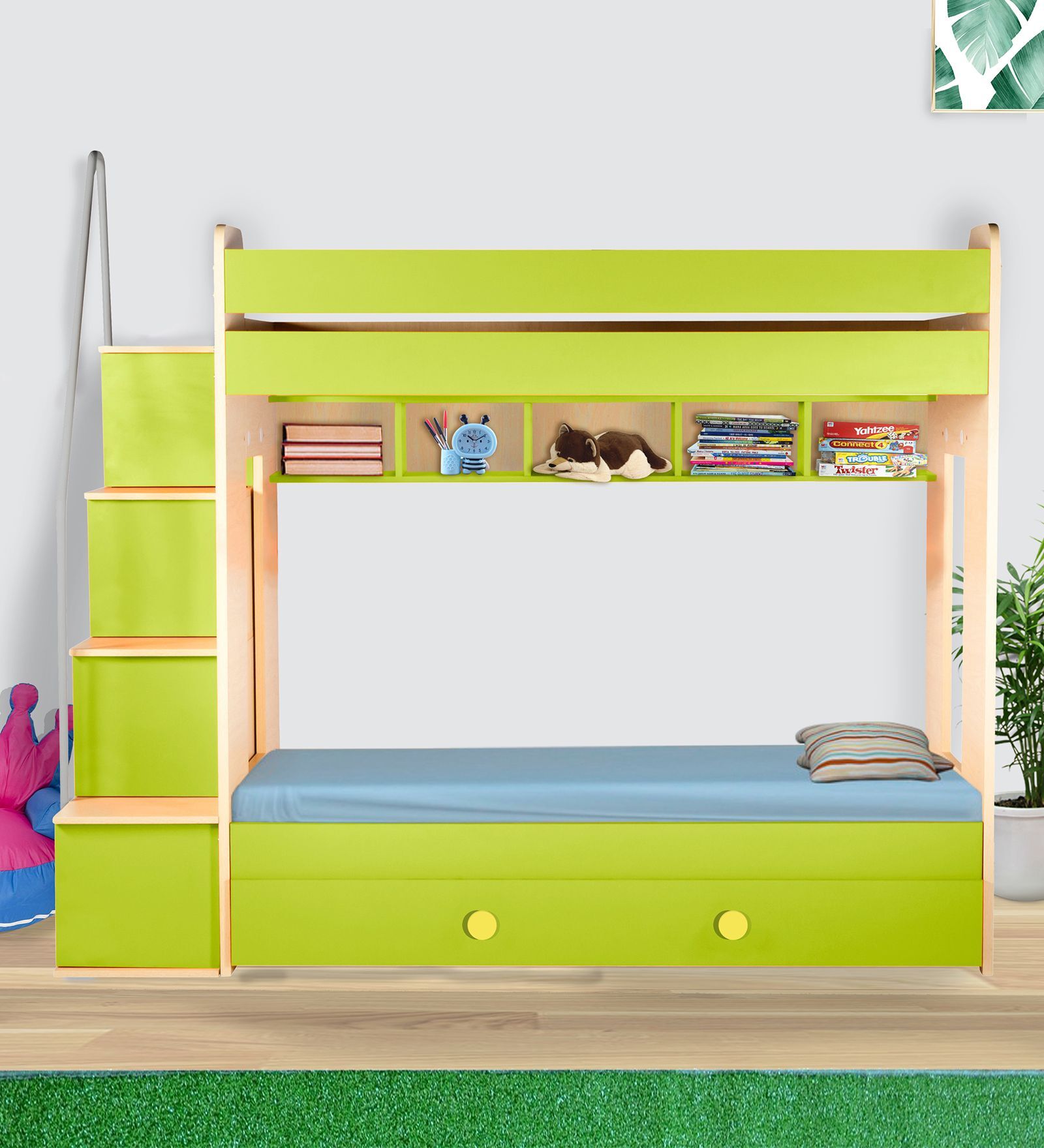 Multi Flexi Bunk Bed in Green Colour with Drawer Storage