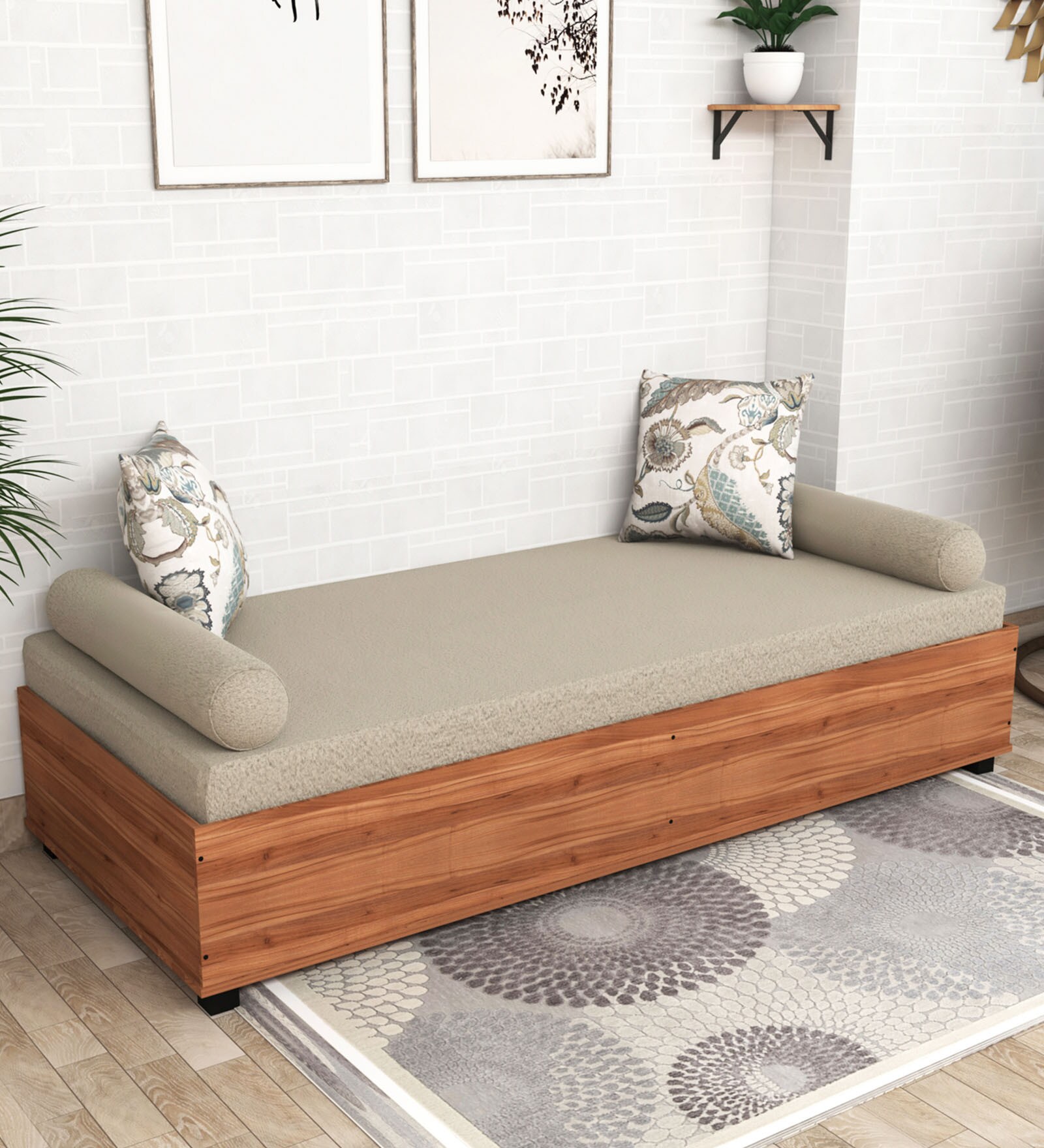Flick Single Bed In Lyon Teak Finish With Box Storage